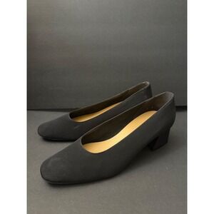 Liz Daniels Ruby Black Peau Low Heel Pump Square Toe Block Heel Shoes Size 10M